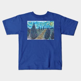 Starry night with Cypress trees Kids T-Shirt